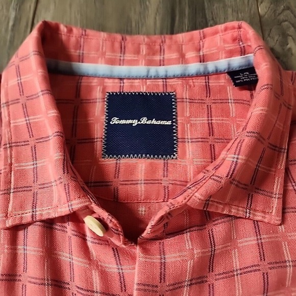 Tommy Bahama Camp Shirt Men Large Pink Keep It In Check IslandZone Hawaii $158 - Picture 2 of 4